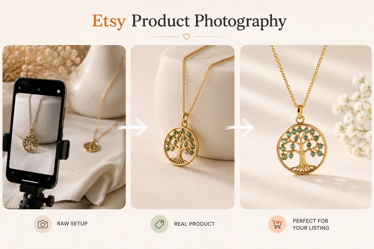 Etsy product photography setup showing a professional product listing photo