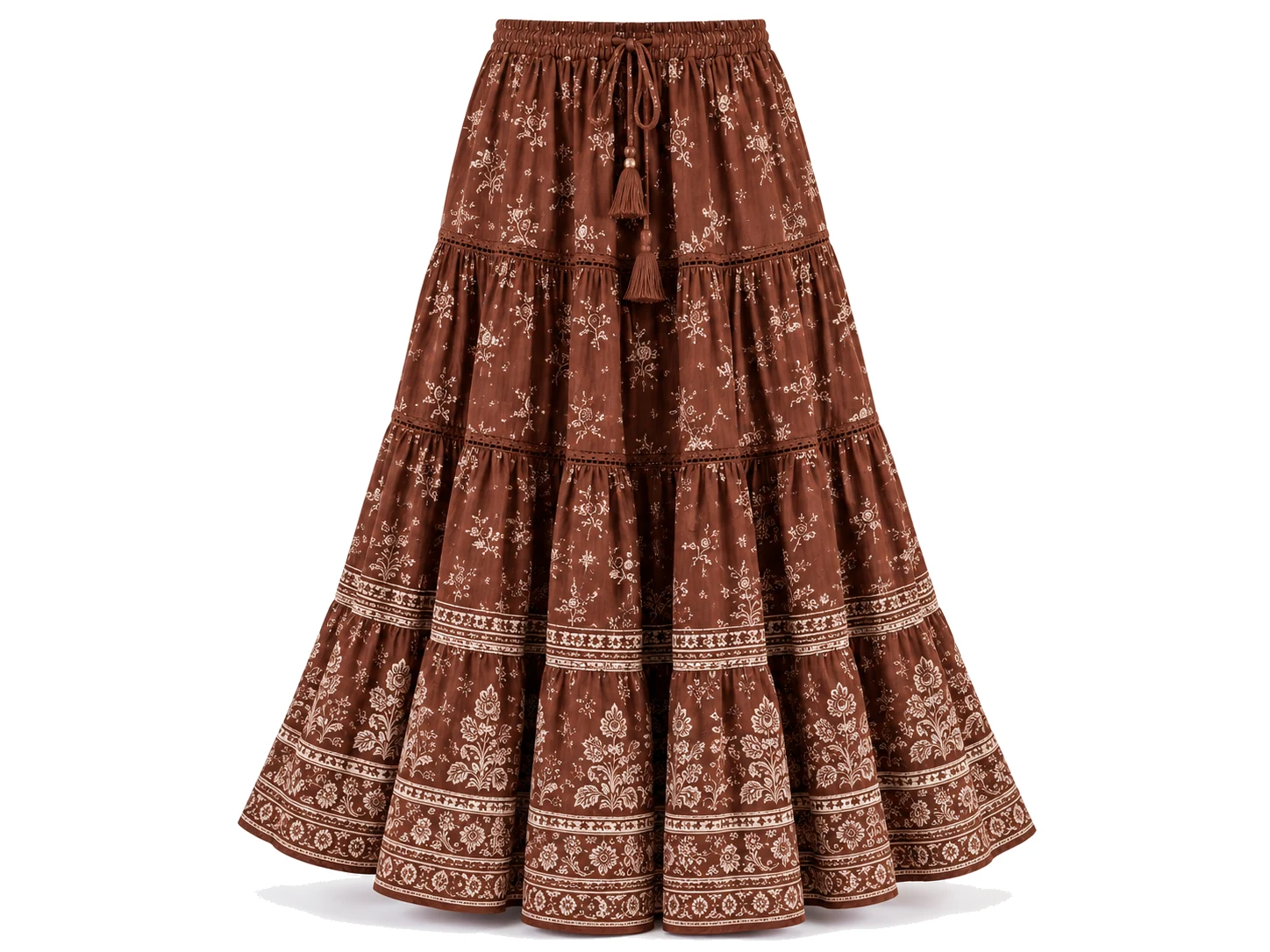 3D ghost mannequin packshot of elegant high-waist maxi skirt showing natural gravitational fabric drape