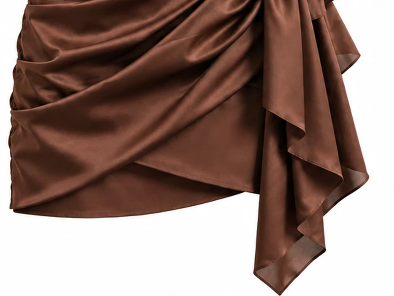 Macro detail of cascading drape fold and curved tulip hemline
