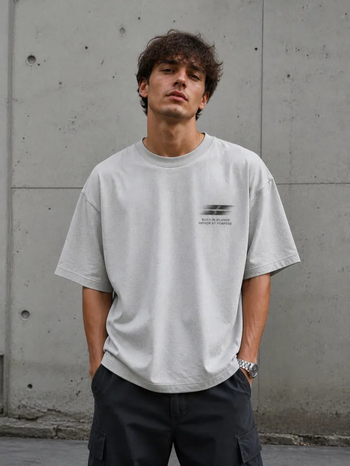 AI ecommerce product photography minimal graphic tshirt on fashion model